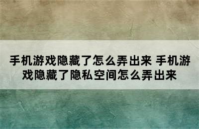 手机游戏隐藏了怎么弄出来 手机游戏隐藏了隐私空间怎么弄出来